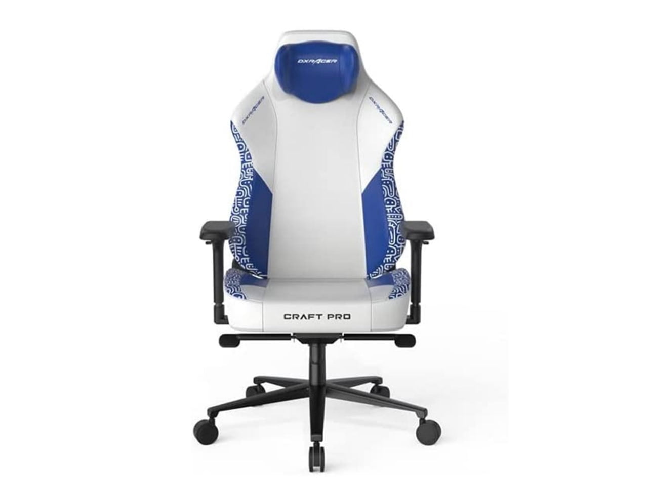 DXRacer Craft Pro Stripes3 - White/Blue, 2D Integrated  Lumbar Support, 4D Armrests, Adjustable Recline with Cooling Gel Foam Pillow, Standard | CRA-PR033-WB-H1