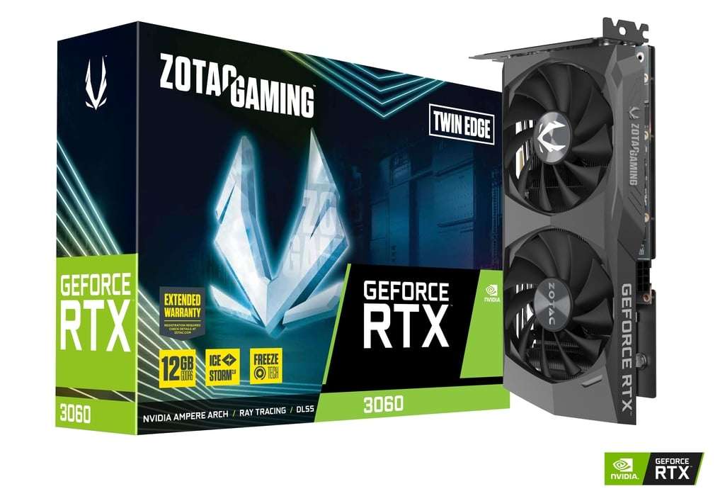 ZOTAC Gaming GeForce RTX 3060 Twin Edge 12GB GDDR6 192-bit 15 Gbps PCIE 4.0 Gaming Graphics Card, IceStorm 2.0 Cooling, Active Fan Control, Freeze Fan Stop ,  DisplayPort X3, HDMI X1, | A30600E-10M