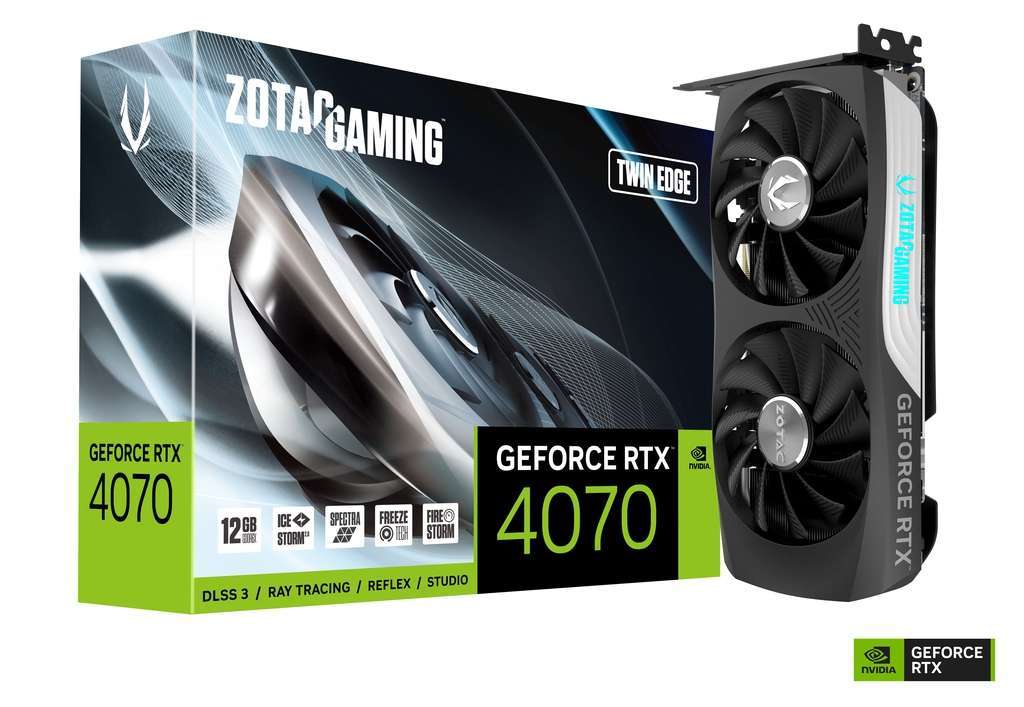 ZOTAC Gaming GeForce RTX 4070 Twin Edge DLSS 3 12GB GDDR6X 192-bit 21 Gbps PCIE 4.0 Compact Gaming Graphics Card, IceStorm 2.0 Advanced Cooling, Spectra RGB Lighting,   DisplayPort X3, HDMI X1 |  ZT-D40700E-10M