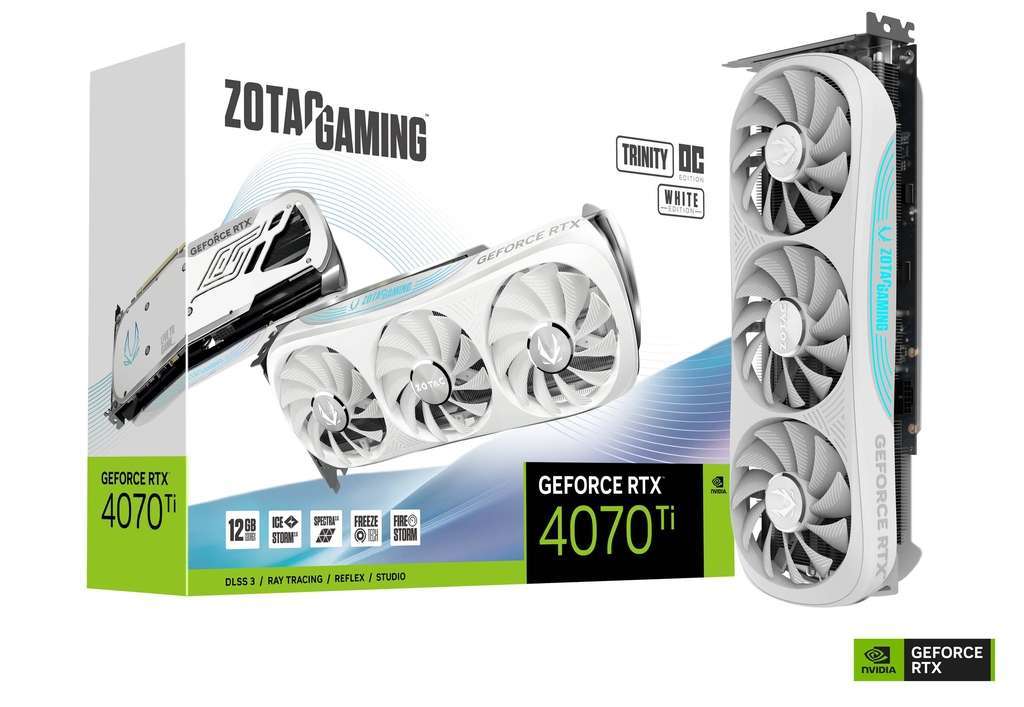 ZOTAC Gaming GeForce RTX 4070 Ti Trinity OC White Edition DLSS 3 12GB GDDR6X 192-bit 21 Gbps PCIE 4.0 Gaming Graphics Card, IceStorm 2.0 Advanced Cooling, Spectra 2.0 RGB Lighting, DisplayPort X3, HDMI X1 |  ZT-D40710Q-10P